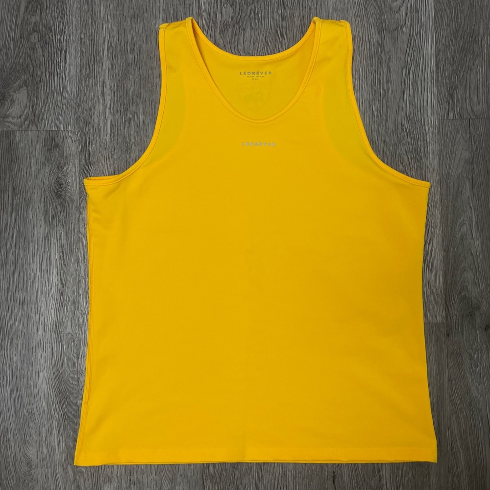 Leorêver Tank Top Women XXL Yellow Sleeveless Performance Athletic Logo USA